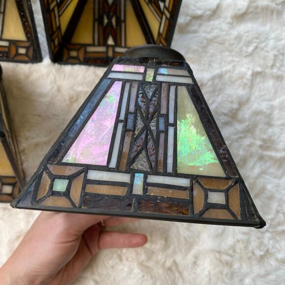 Tiffany Style Stained Glass Pendant Lamp Shades Set of 4 Square Iridescent 5" - Picture 5 of 16
